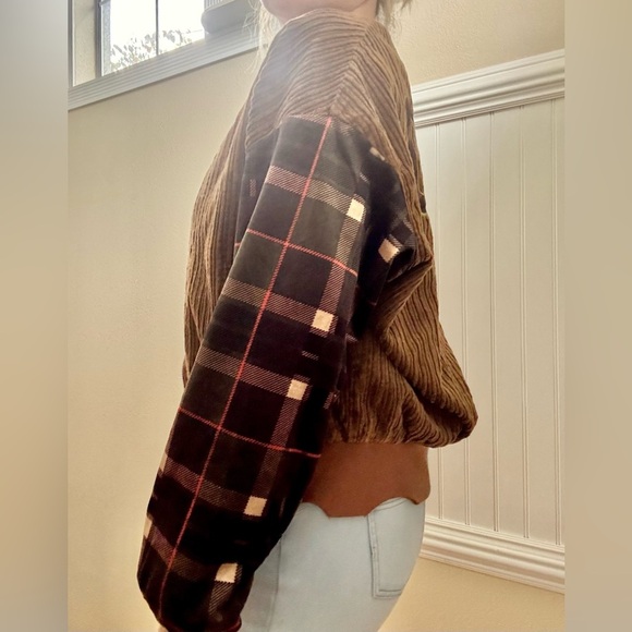 Brown Corduroy Jacket with Plaid Sleeves - Picture 5 of 9